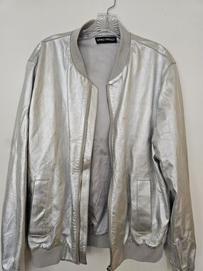 Silver Metallic Bomber Jacket - Women